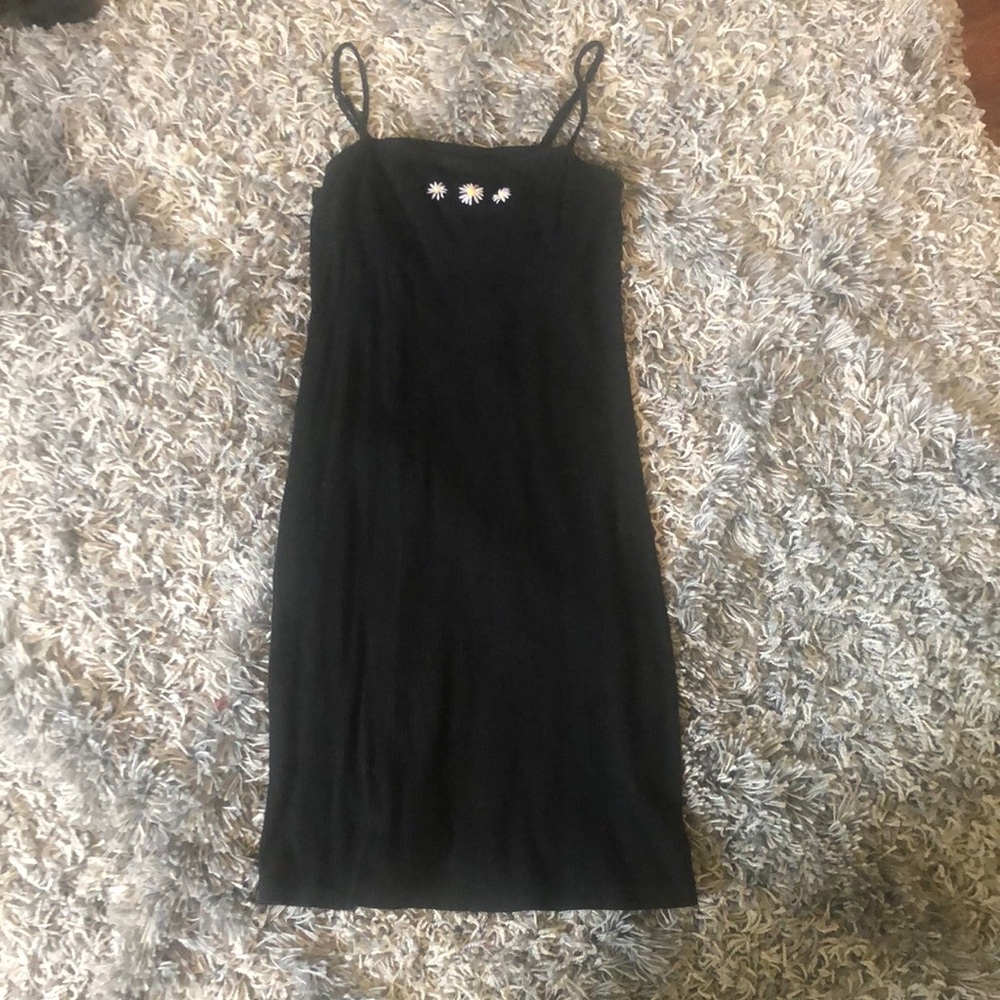 Hollister Black Midi Dress with White Floral Detail